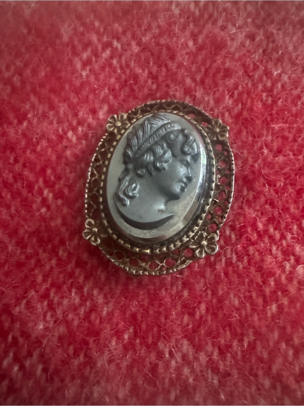 Vintage Grey/Black Cameo Brooch